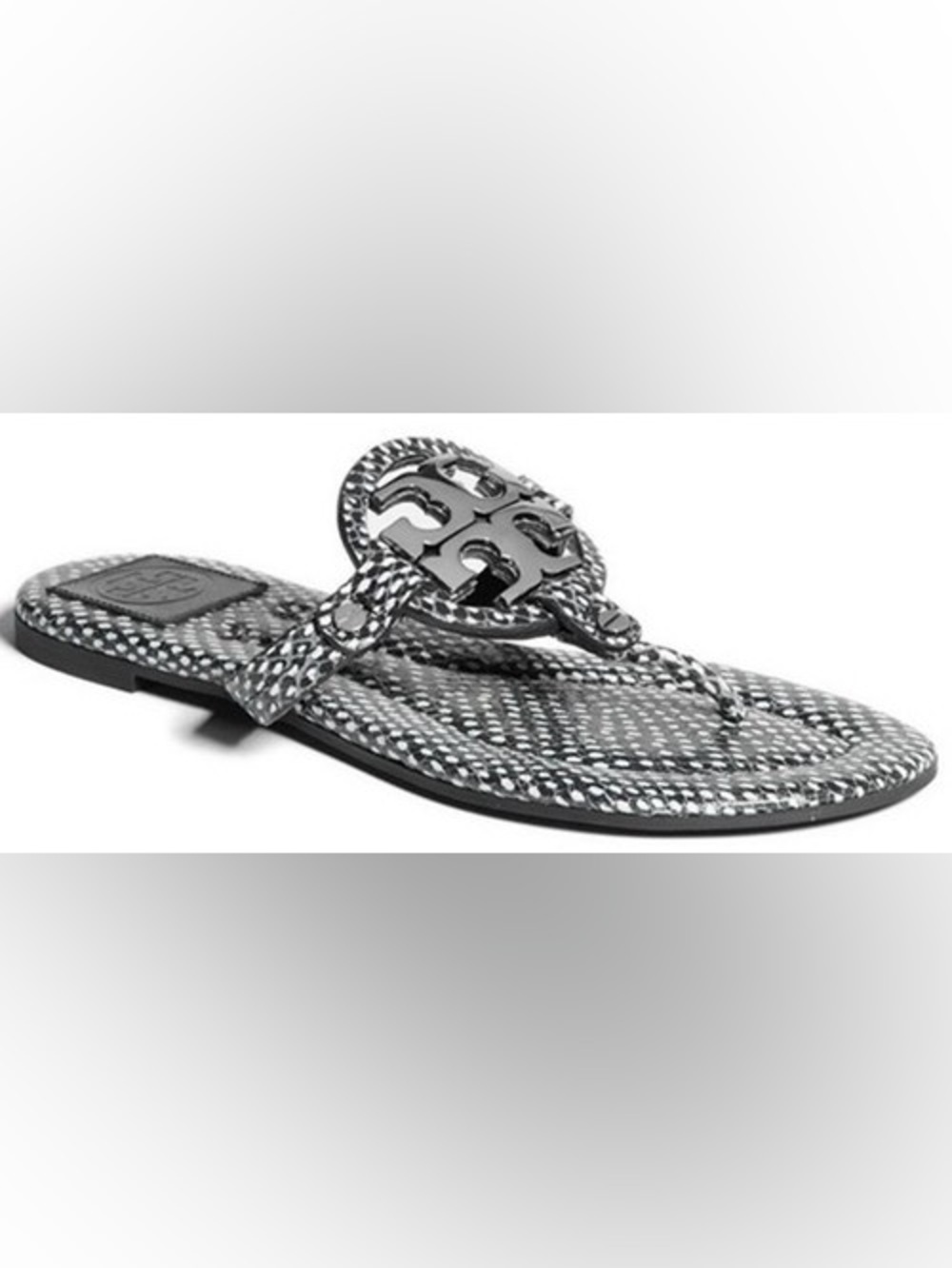 Tory Burch Miller Sandals Leather Metal Logo Snake Polka Dot Thong 9 (10)